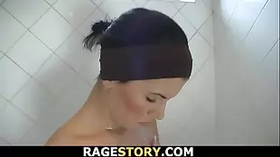 A superb point deep in her throat, added to the hardcore ride, meets an approving shower